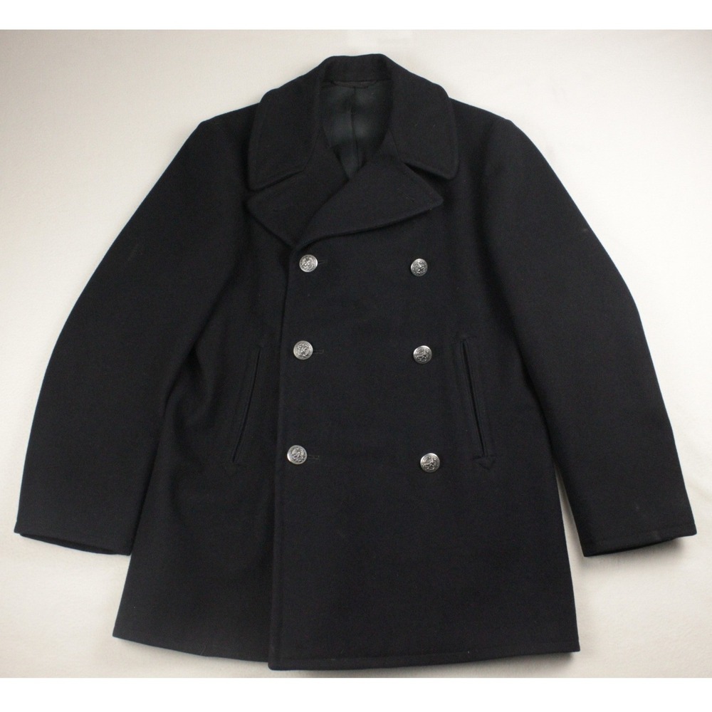 VTG US Navy Peacoat Men 40R Dark Navy 100% Wool Enlisted Military Silver Buttons